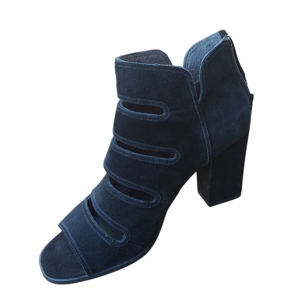 Seychelles Womens Black Suede Strappy Leather Peep Toe Ankle Booties 7M - Picture 4 of 8